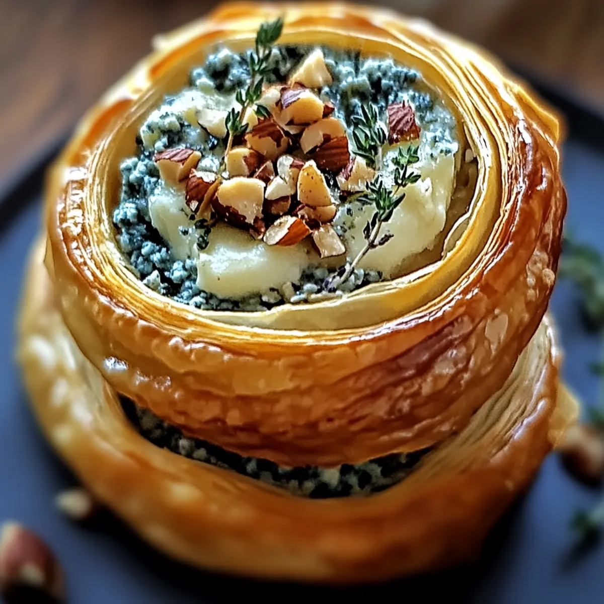 Blue Cheese Walnut Thyme Puff Pastry Twirl