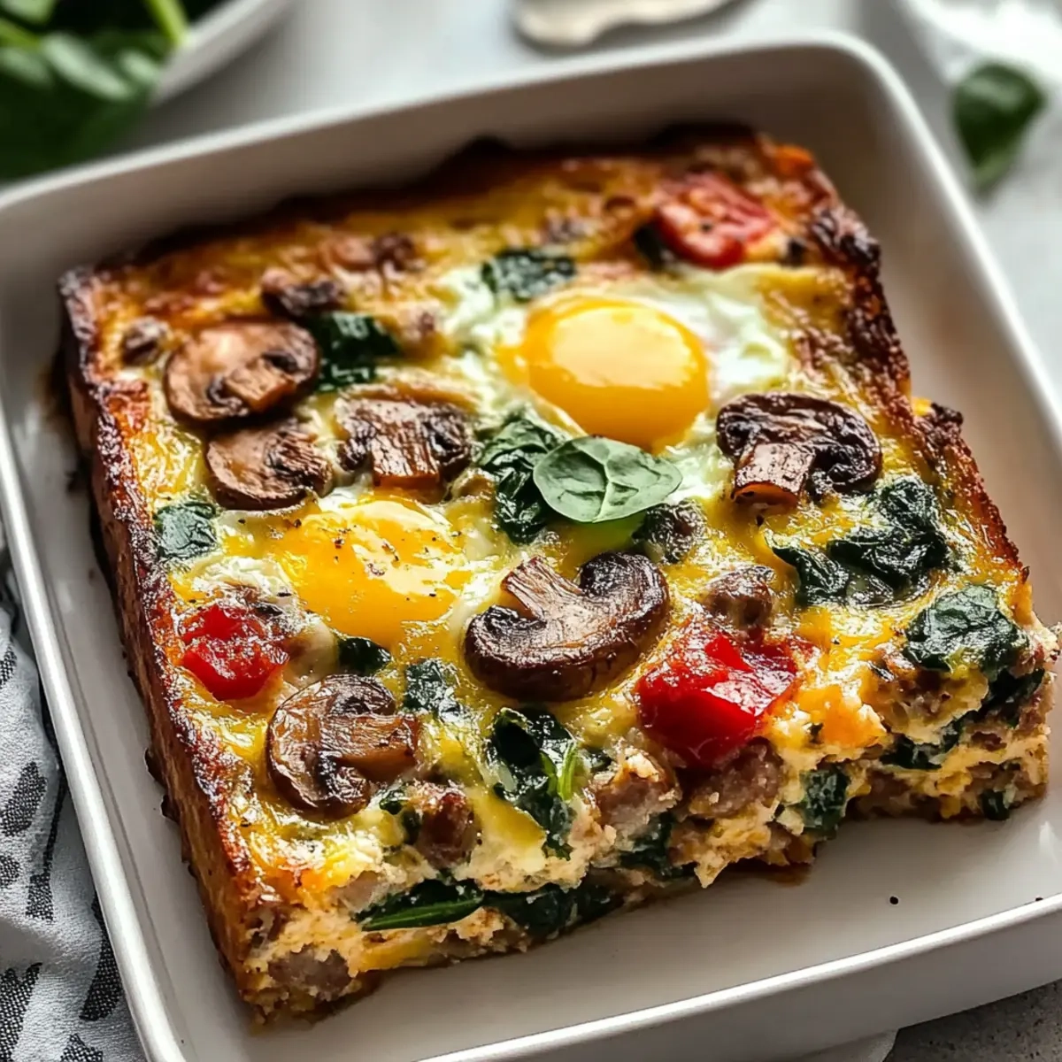 Breakfast Sausage Spinach Mushroom Egg Bake