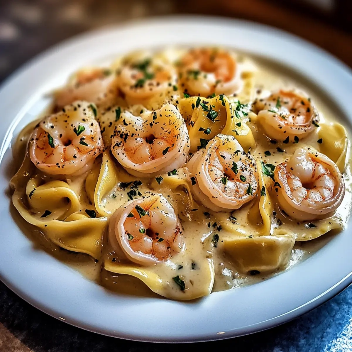 Creamy Shrimp and Roasted Garlic Alfredo Tortellini