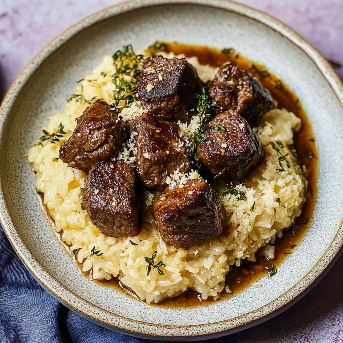 Garlic Butter Steak Bites with Parmesan Rice
