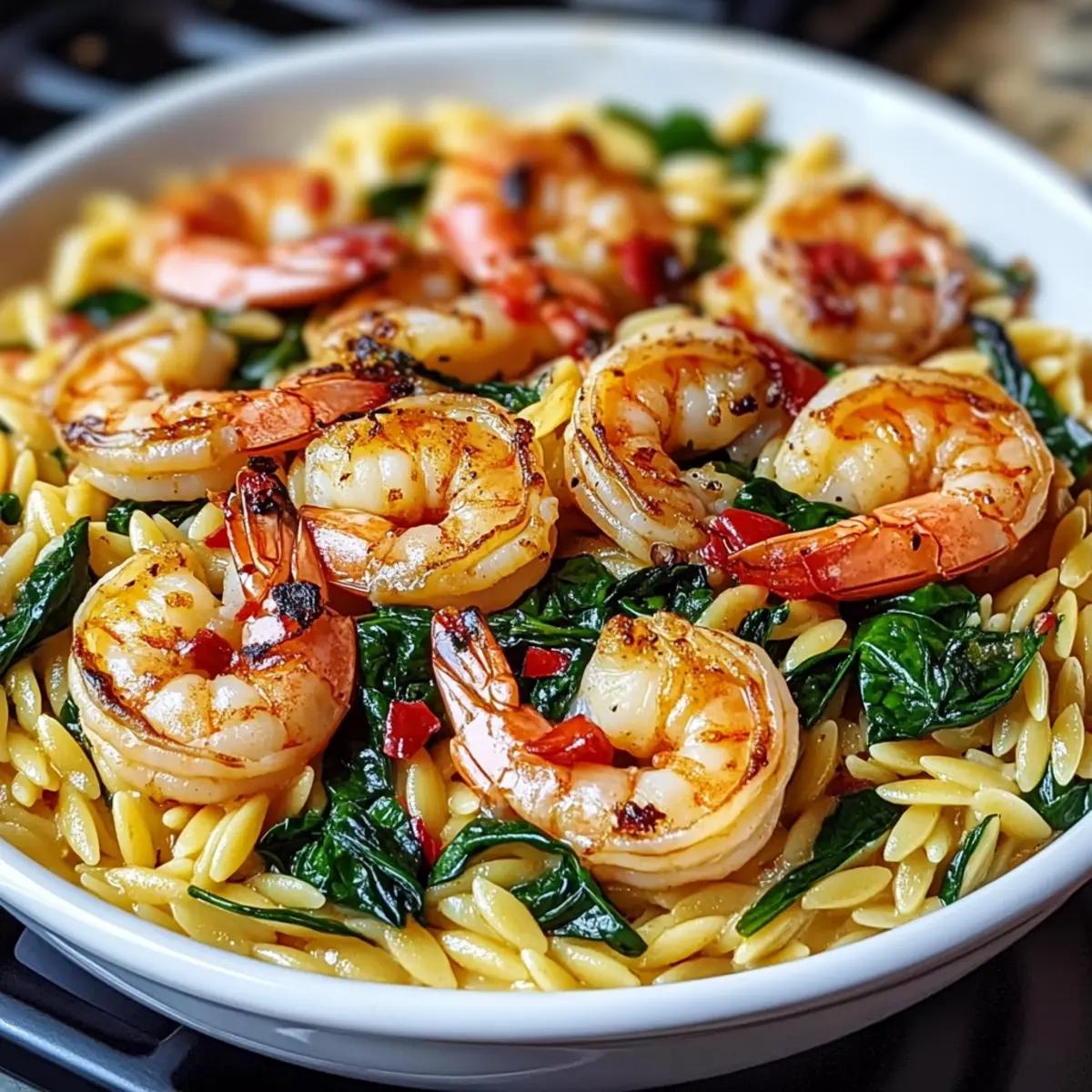 Shrimp and Spinach Orzo Skillet