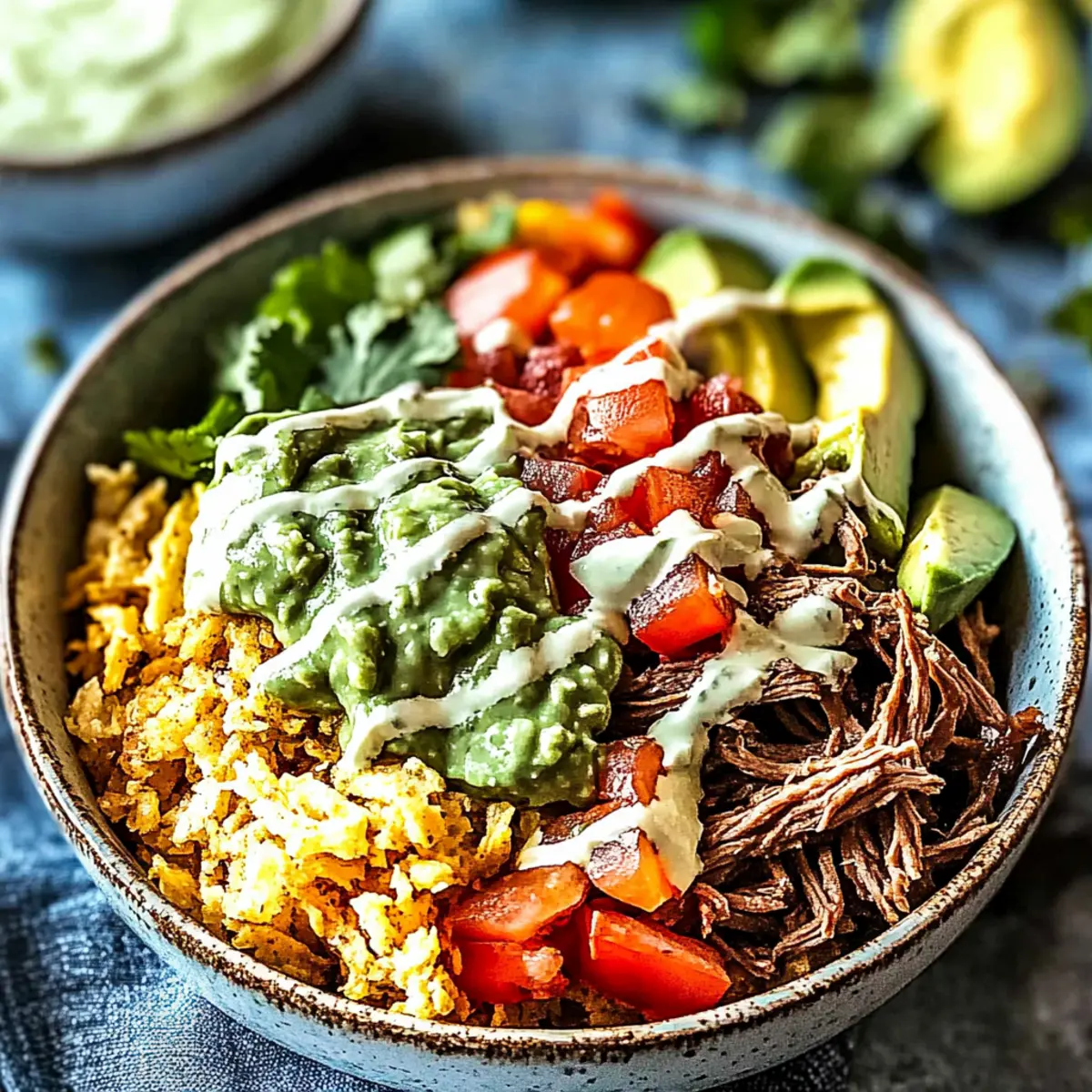 Barbacoa Beef Taco Bowls with Hash Browns & Avocado Ranch