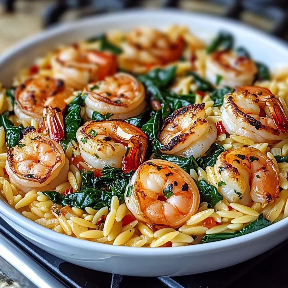 Shrimp and Spinach Orzo Skillet