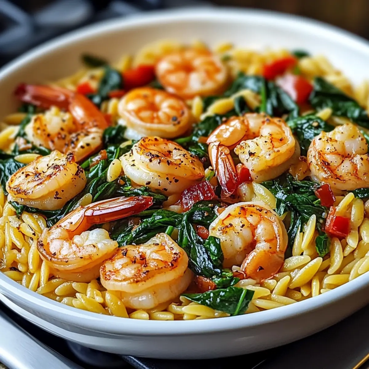 Shrimp and Spinach Orzo Skillet