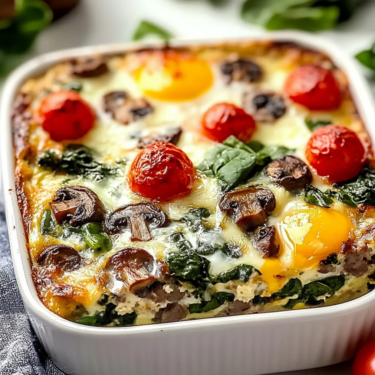Breakfast Sausage Spinach Mushroom Egg Bake