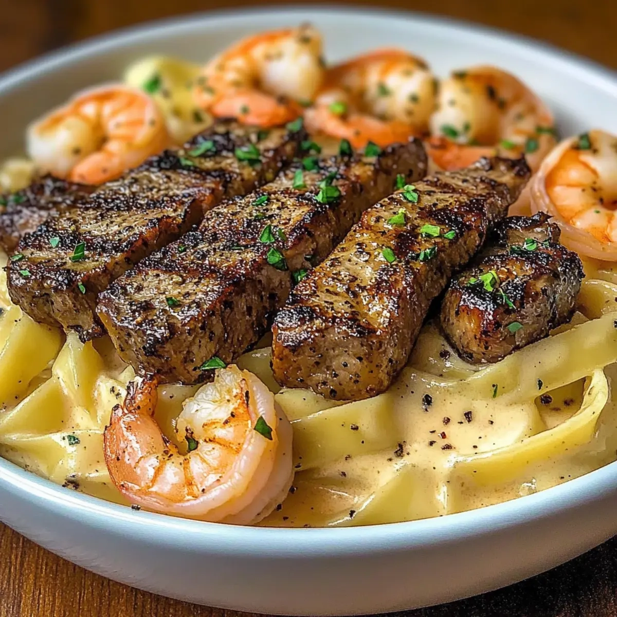 Blackened Steak Shrimp Alfredo