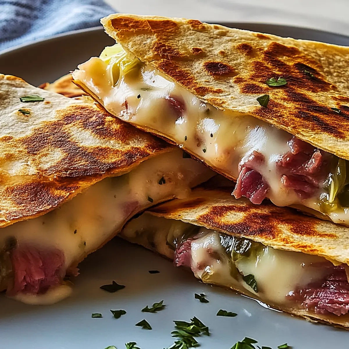 Corned Beef & Cabbage Cheese Quesadillas